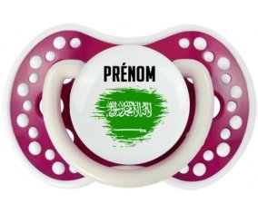 Drapeau effet pinceau Arabie Saoudite avec prénom Sucette LOVI Dynamic Fuchsia phosphorescente