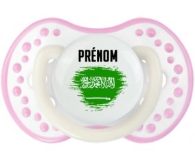 Drapeau effet pinceau Arabie Saoudite avec prénom Sucette LOVI Dynamic Blanc-rose phosphorescente