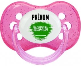 Drapeau effet pinceau Arabie Saoudite avec prénom Sucette Cerise Rose à paillette