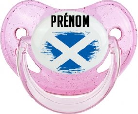 Drapeau effet pinceau Écosse avec prénom Sucette Physiologique Rose à paillette