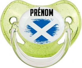 Drapeau effet pinceau Écosse avec prénom Sucette Physiologique Vert à paillette