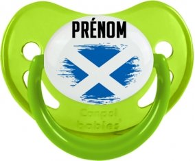 Drapeau effet pinceau Écosse avec prénom Sucette Physiologique Vert phosphorescente