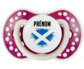 Drapeau effet pinceau Écosse avec prénom Sucette LOVI Dynamic Fuchsia phosphorescente