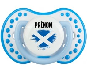 Drapeau effet pinceau Écosse avec prénom Sucette LOVI Dynamic Blanc-bleu phosphorescente