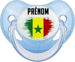 Drapeau effet pinceau Sénégal avec prénom Tétine Physiologique Bleue à paillette