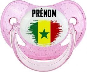 Drapeau effet pinceau Sénégal avec prénom Tétine Physiologique Rose à paillette