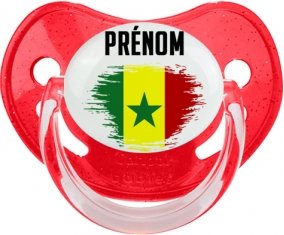 Drapeau effet pinceau Sénégal avec prénom Tétine Physiologique Rouge à paillette