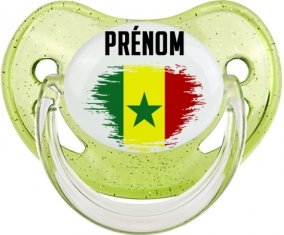 Drapeau effet pinceau Sénégal avec prénom Tétine Physiologique Vert à paillette