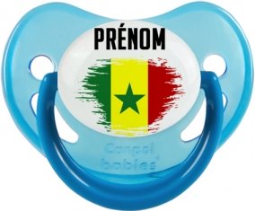 Drapeau effet pinceau Sénégal avec prénom Tétine Physiologique Bleue phosphorescente