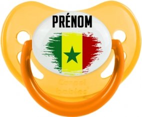Drapeau effet pinceau Sénégal avec prénom Tétine Physiologique Jaune phosphorescente