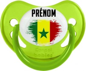 Drapeau effet pinceau Sénégal avec prénom Tétine Physiologique Vert phosphorescente