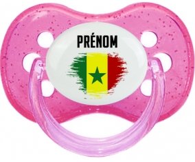 Drapeau effet pinceau Sénégal avec prénom Sucete Cerise Rose à paillette