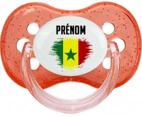Drapeau effet pinceau Sénégal avec prénom Sucete Cerise Rouge à paillette