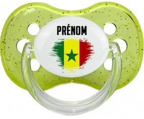 Drapeau effet pinceau Sénégal avec prénom Sucete Cerise Vert à paillette