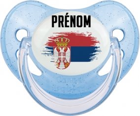 Drapeau effet pinceau Serbie avec prénom Sucete Physiologique Bleue à paillette