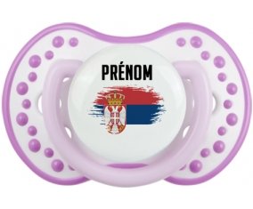 Drapeau effet pinceau Serbie avec prénom Tétine LOVI Dynamic Blanc-mauve classique