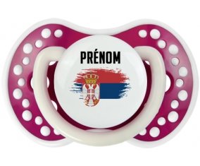 Drapeau effet pinceau Serbie avec prénom Tétine LOVI Dynamic Fuchsia phosphorescente