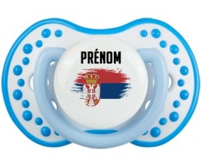 Drapeau effet pinceau Serbie avec prénom Tétine LOVI Dynamic Blanc-bleu phosphorescente