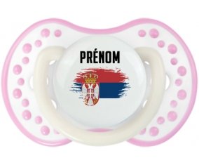 Drapeau effet pinceau Serbie avec prénom Tétine LOVI Dynamic Blanc-rose phosphorescente