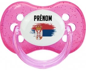 Drapeau effet pinceau Serbie avec prénom Sucette Cerise Rose à paillette