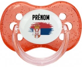 Drapeau effet pinceau Serbie avec prénom Sucette Cerise Rouge à paillette