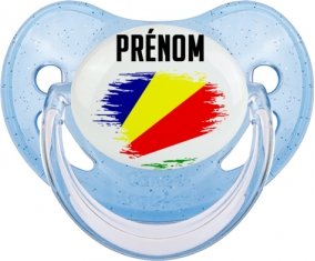 Drapeau effet pinceau les Seychelles avec prénom Sucette Physiologique Bleue à paillette