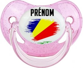 Drapeau effet pinceau les Seychelles avec prénom Sucette Physiologique Rose à paillette