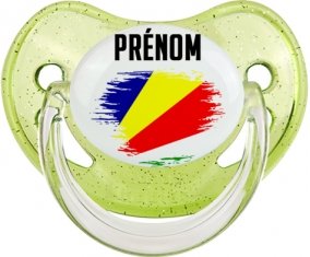 Drapeau effet pinceau les Seychelles avec prénom Sucette Physiologique Vert à paillette
