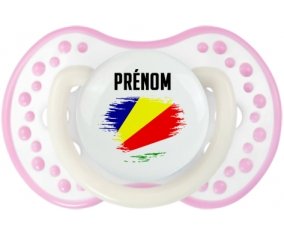 Drapeau effet pinceau les Seychelles avec prénom Sucette LOVI Dynamic Blanc-rose phosphorescente