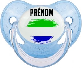 Drapeau effet pinceau Sierra Leone avec prénom Sucette Physiologique Bleue à paillette