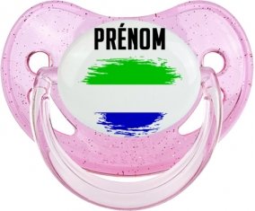 Drapeau effet pinceau Sierra Leone avec prénom Sucette Physiologique Rose à paillette