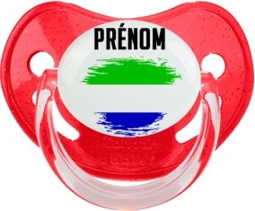Drapeau effet pinceau Sierra Leone avec prénom Sucette Physiologique Rouge à paillette