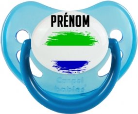 Drapeau effet pinceau Sierra Leone avec prénom Sucette Physiologique Bleue phosphorescente