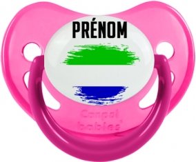 Drapeau effet pinceau Sierra Leone avec prénom Sucette Physiologique Rose phosphorescente