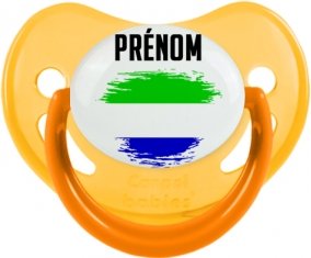 Drapeau effet pinceau Sierra Leone avec prénom Sucette Physiologique Jaune phosphorescente