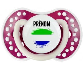 Drapeau effet pinceau Sierra Leone avec prénom Sucette LOVI Dynamic Fuchsia phosphorescente