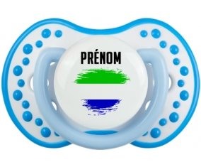 Drapeau effet pinceau Sierra Leone avec prénom Sucette LOVI Dynamic Blanc-bleu phosphorescente