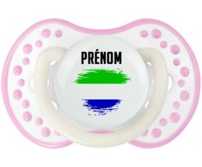Drapeau effet pinceau Sierra Leone avec prénom Sucette LOVI Dynamic Blanc-rose phosphorescente