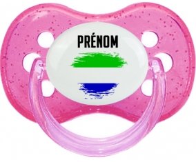 Drapeau effet pinceau Sierra Leone avec prénom Tétine Cerise Rose à paillette
