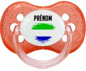 Drapeau effet pinceau Sierra Leone avec prénom Tétine Cerise Rouge à paillette
