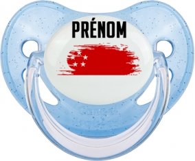 Drapeau effet pinceau Singapour avec prénom Tétine Physiologique Bleue à paillette