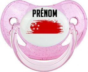 Drapeau effet pinceau Singapour avec prénom Tétine Physiologique Rose à paillette