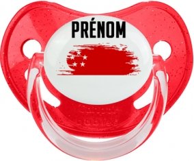 Drapeau effet pinceau Singapour avec prénom Tétine Physiologique Rouge à paillette