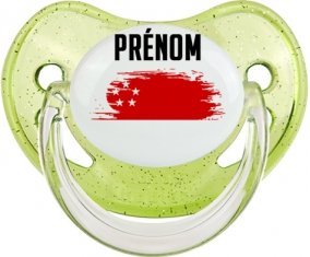 Drapeau effet pinceau Singapour avec prénom Tétine Physiologique Vert à paillette