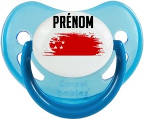 Drapeau effet pinceau Singapour avec prénom Tétine Physiologique Bleue phosphorescente
