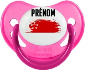 Drapeau effet pinceau Singapour avec prénom Tétine Physiologique Rose phosphorescente