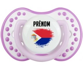 Drapeau effet pinceau Sint Maarten avec prénom Tétine LOVI Dynamic Blanc-mauve classique