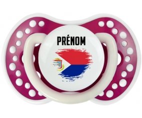 Drapeau effet pinceau Sint Maarten avec prénom Tétine LOVI Dynamic Fuchsia phosphorescente