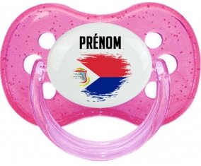 Drapeau effet pinceau Sint Maarten avec prénom Sucette Cerise Rose à paillette