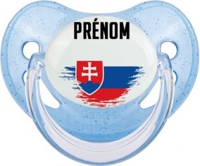 Drapeau effet pinceau Slovaquie avec prénom Sucette Physiologique Bleue à paillette